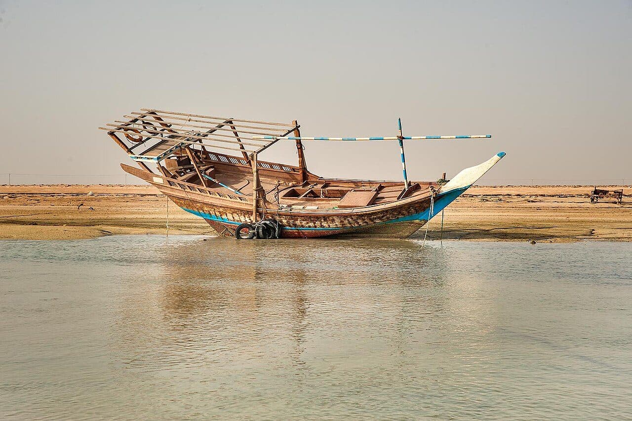 A traditional dhow on the north Qatar coast