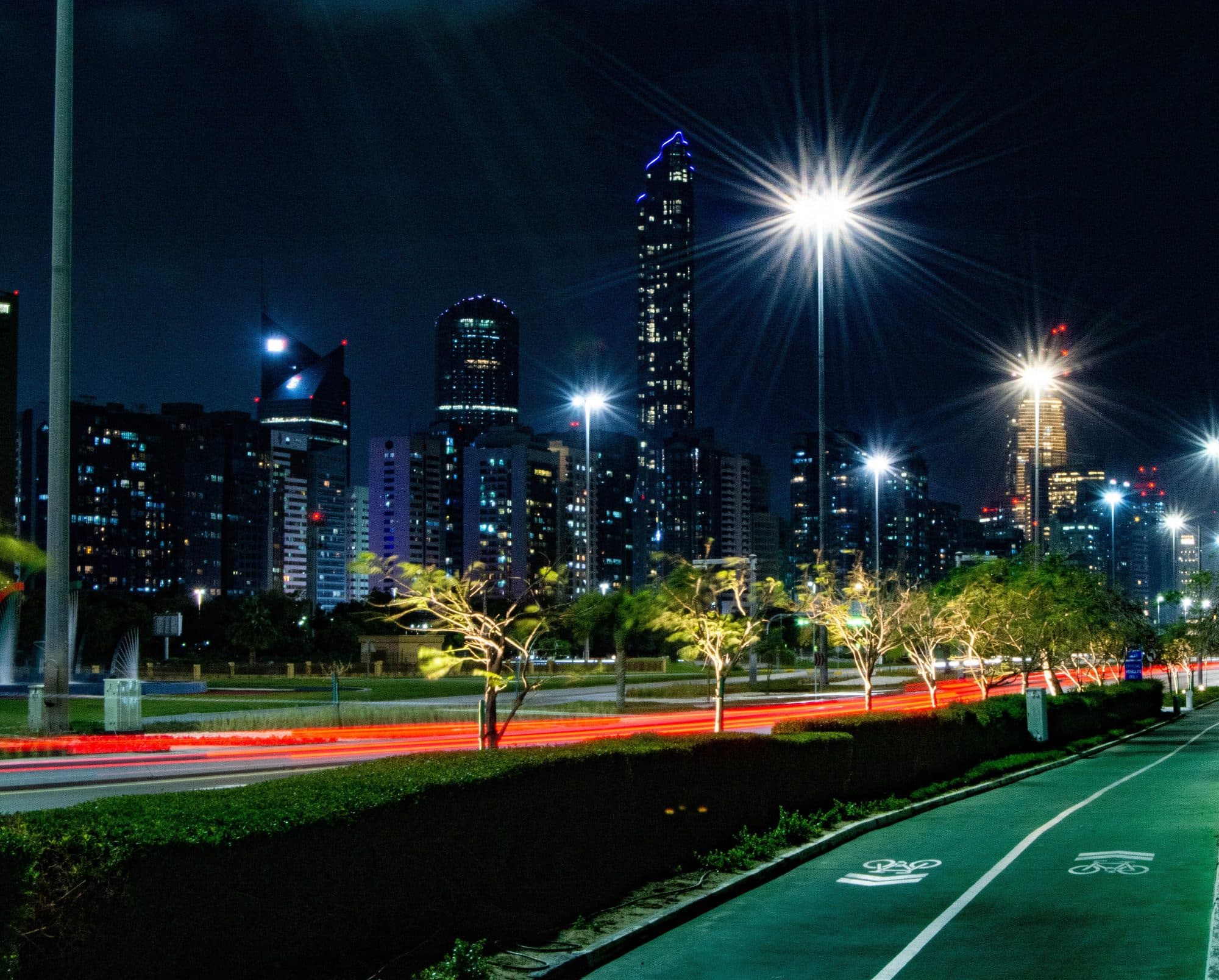 The Abu Dhabi corniche at night
